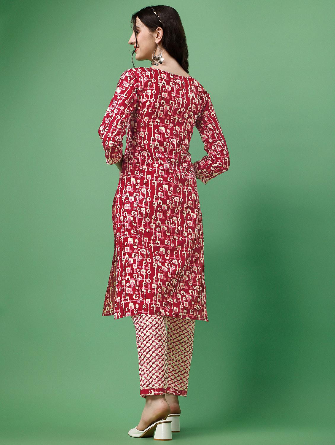 red cotton blend kurta pant set - 19968080 - Standard Image - 2