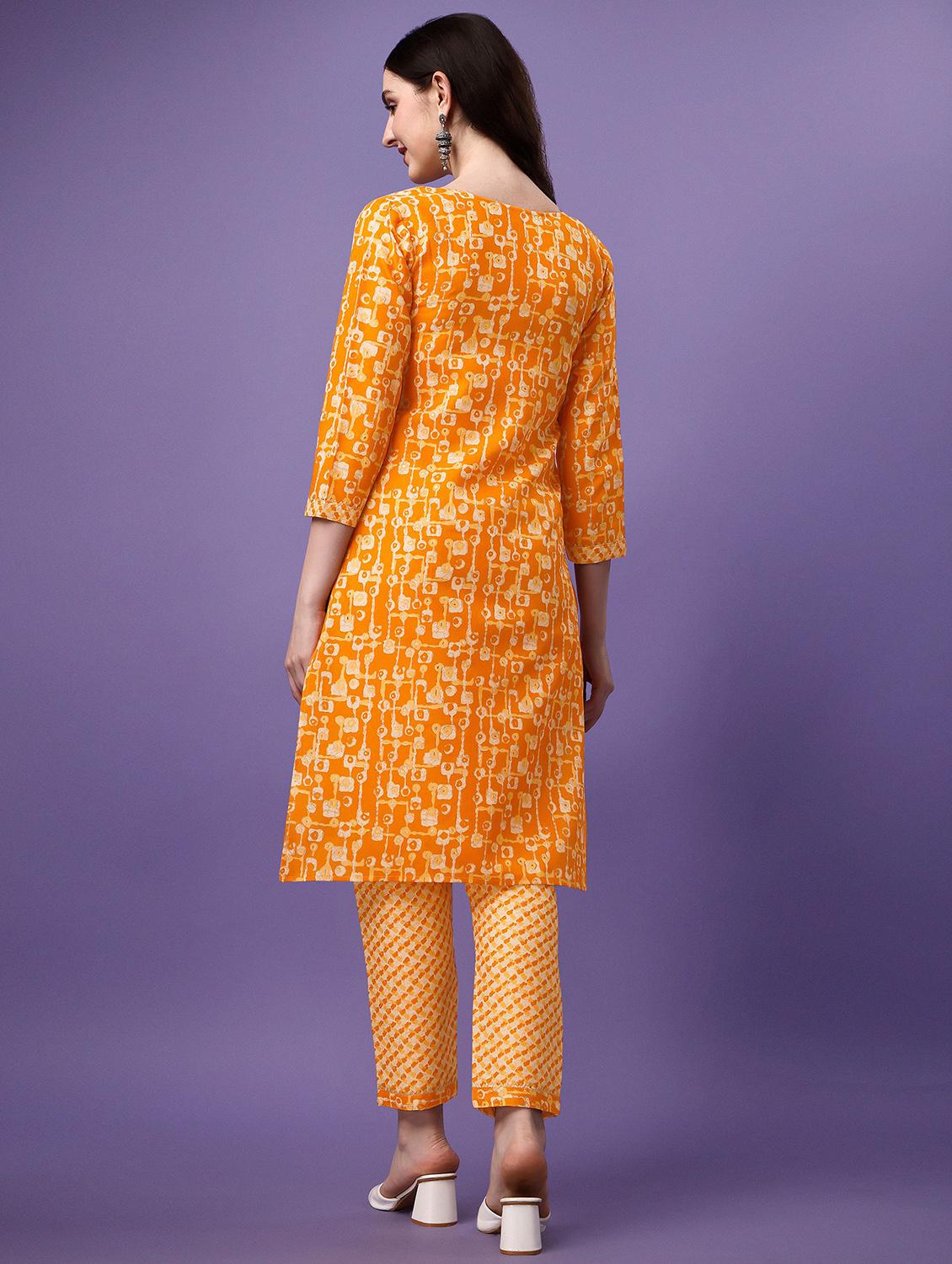 orange cotton blend kurta pant set - 19968081 - Standard Image - 2