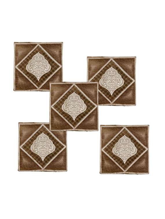 gold motif brown sofa home décor cushion cover set of 5,16x16 inch - 19970024 -  Zoom Image - 0