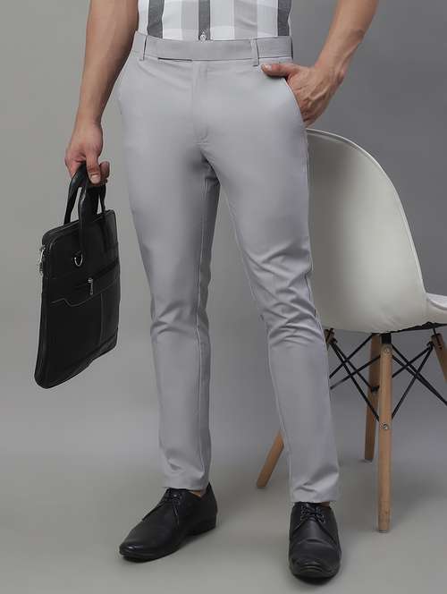 grey cotton flat front trousers formal - 19970696 - Standard Image - 0