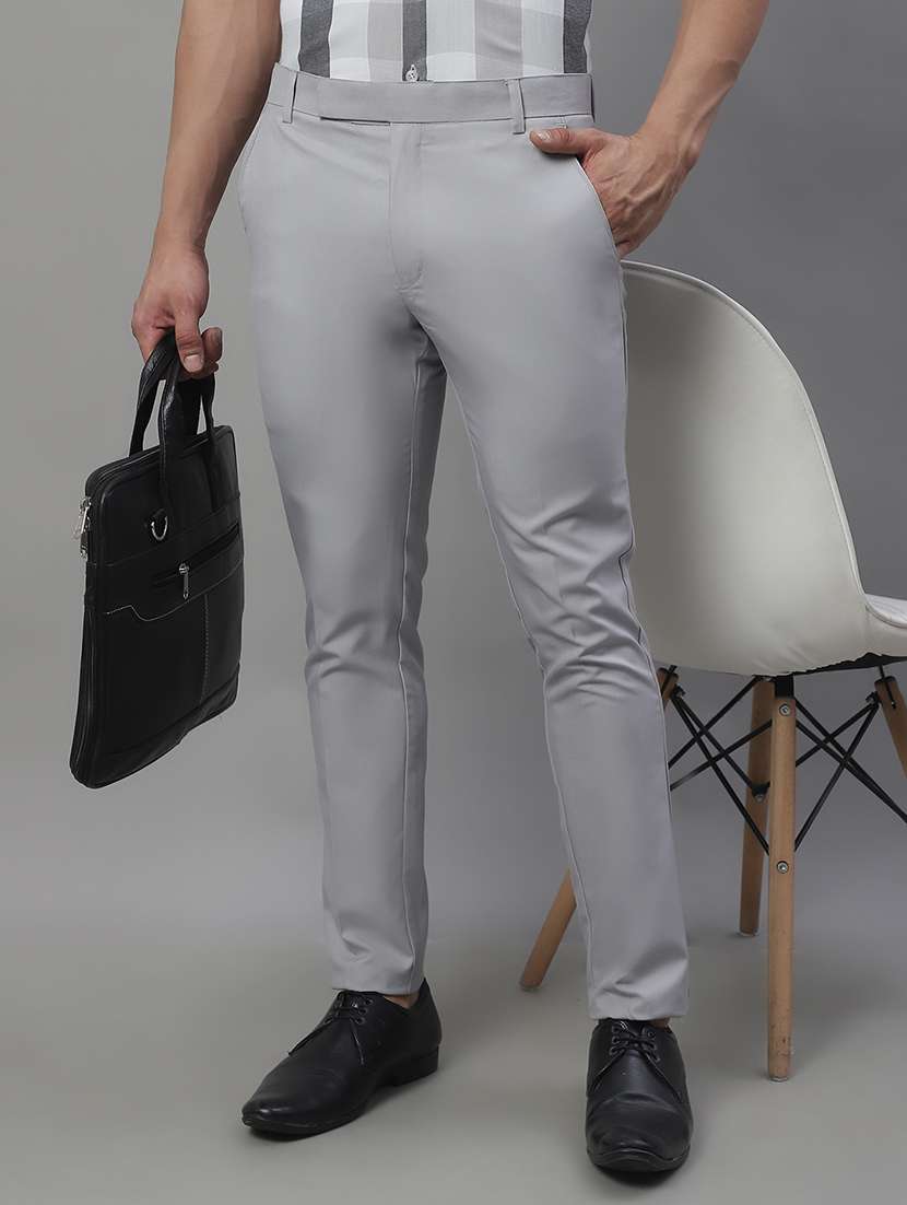 grey cotton flat front trousers formal - 19970696 - Zoom Image - 0
