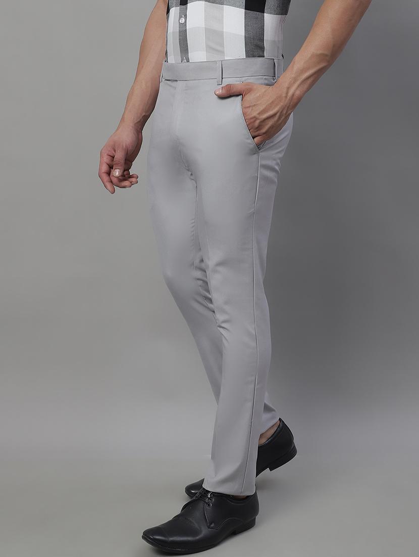 grey cotton flat front trousers formal - 19970696 - Standard Image - 2