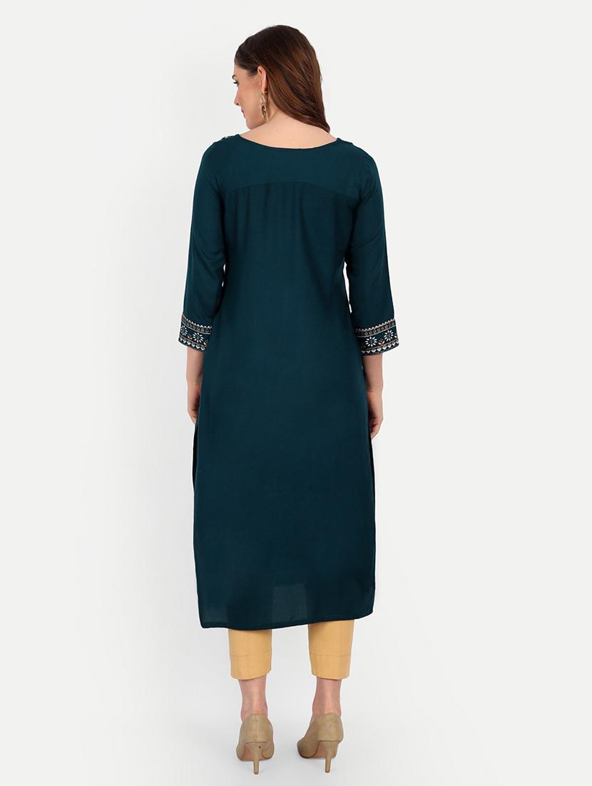 blue viscose straight kurta - 19971082 - Standard Image - 2