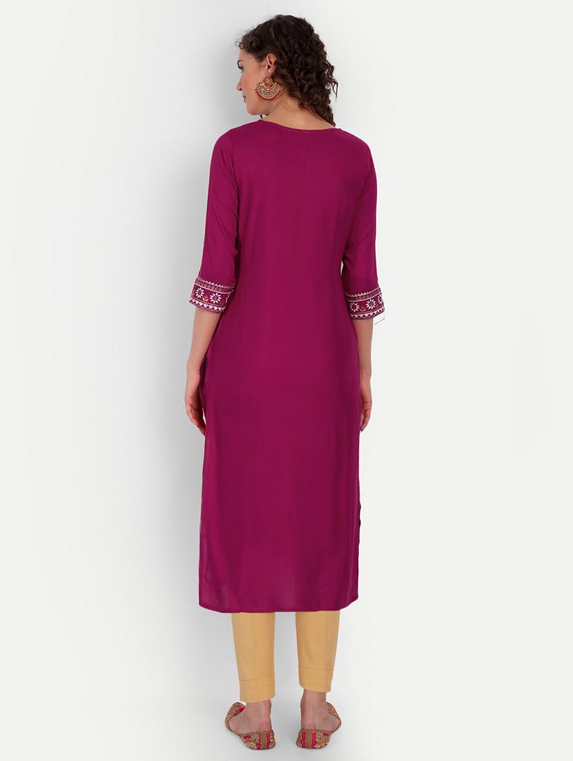 pink viscose straight kurta - 19971083 - Standard Image - 2
