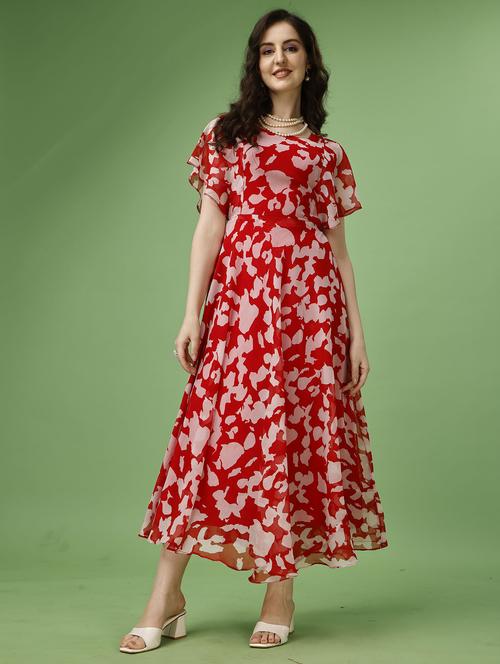 women's fit & flare printed dress - 19974315 - Standard Image - 0