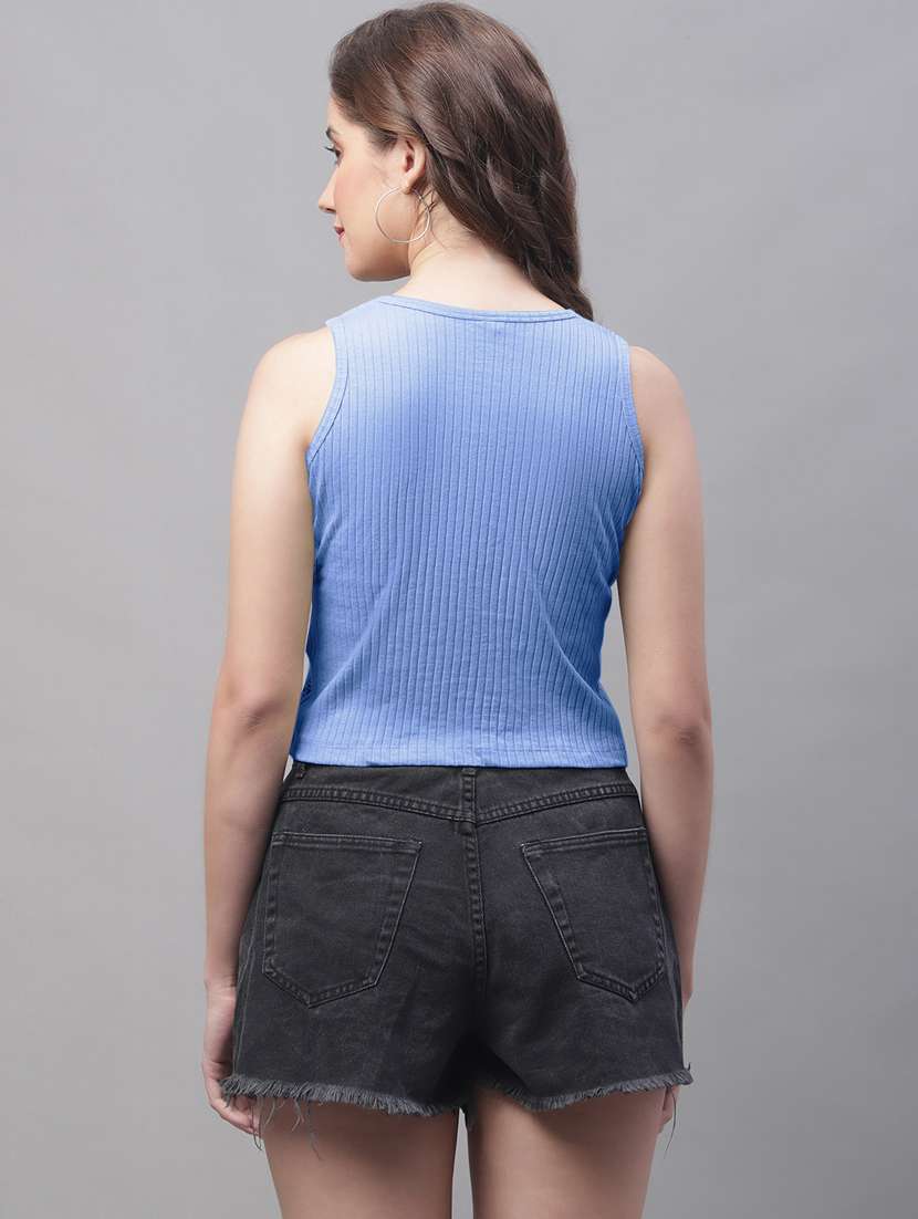 women light blue solid crop top - 19974450 - Standard Image - 2