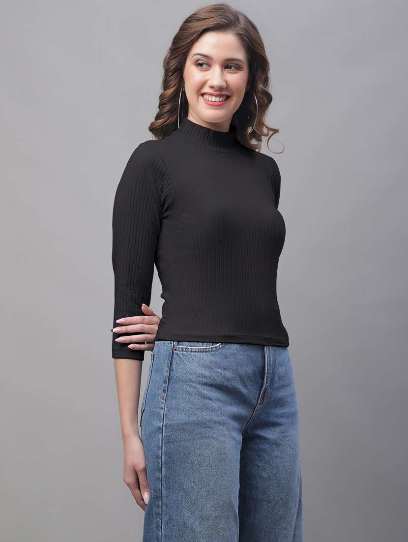 women black solid regular top - 19974452 - Standard Image - 2