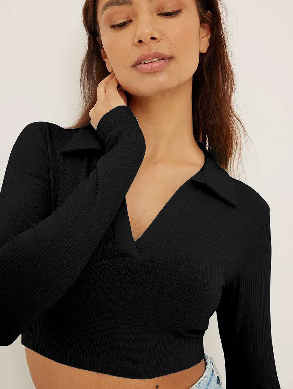 women's crop collared top - 19974580 -  Standard Image - 2