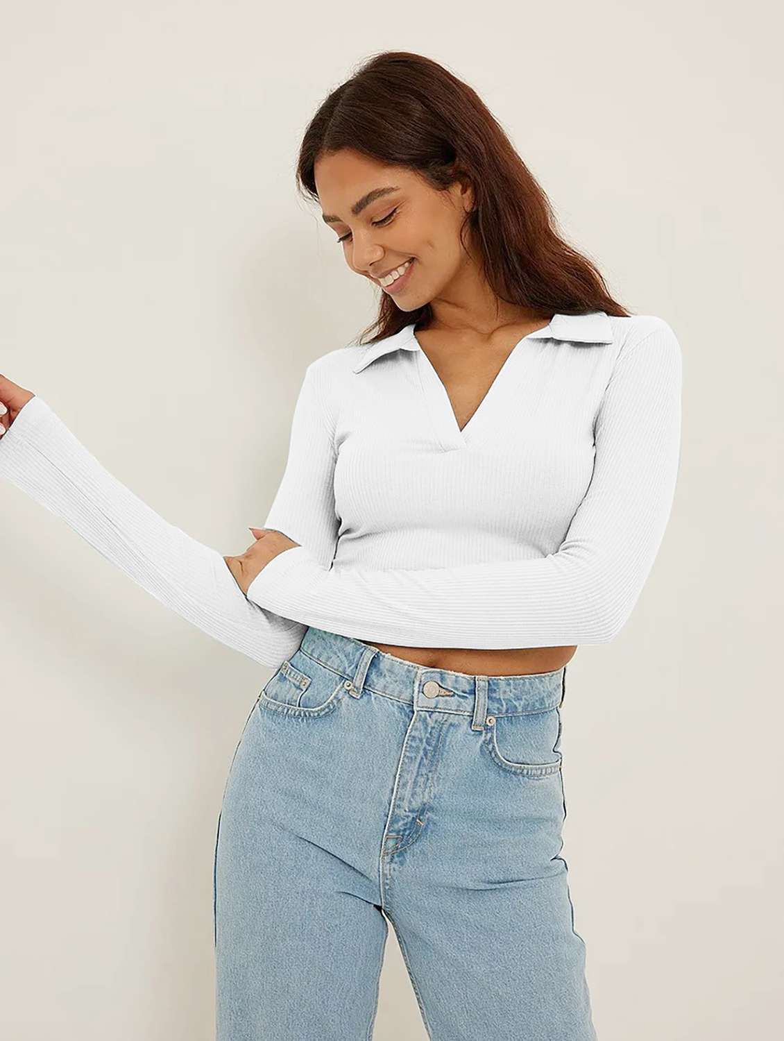 women's crop collared top