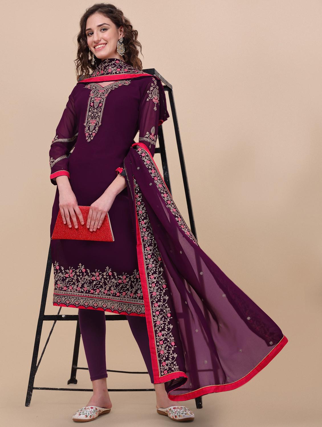 embroidered semi-stitched suit set - 19975573 - Standard Image - 2