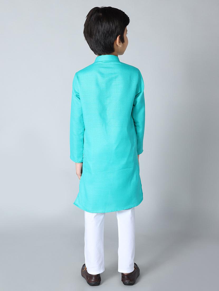 turquoise cotton kurta set - 19975801 - Standard Image - 2