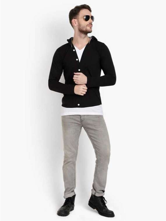 men solid long sleeve hooded t-shirt - 19976369 -  Standard Image - 2