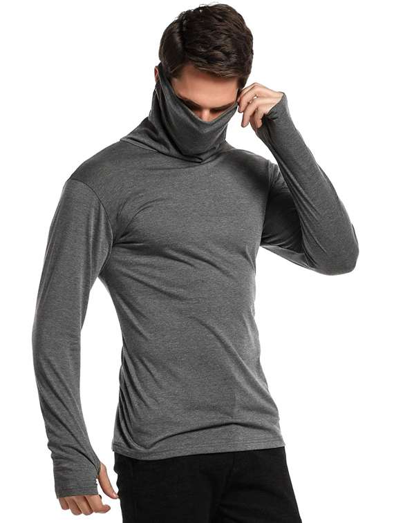 grey solid long sleeves high neck t-shirt  - 19976595 -  Standard Image - 2