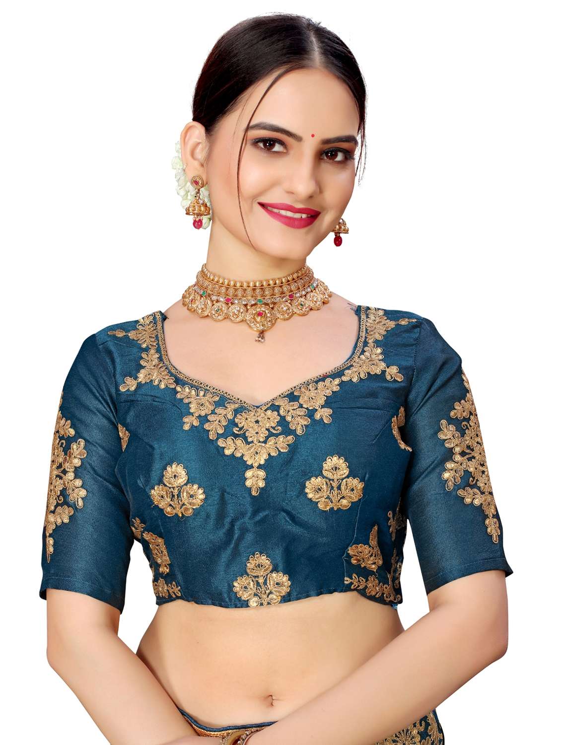 embroidered half and half saree with blouse - 19976831 -  Standard Image - 2
