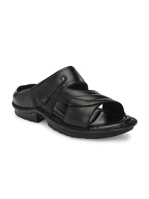 black leather slip on slippers - 19977169 -  Standard Image - 0