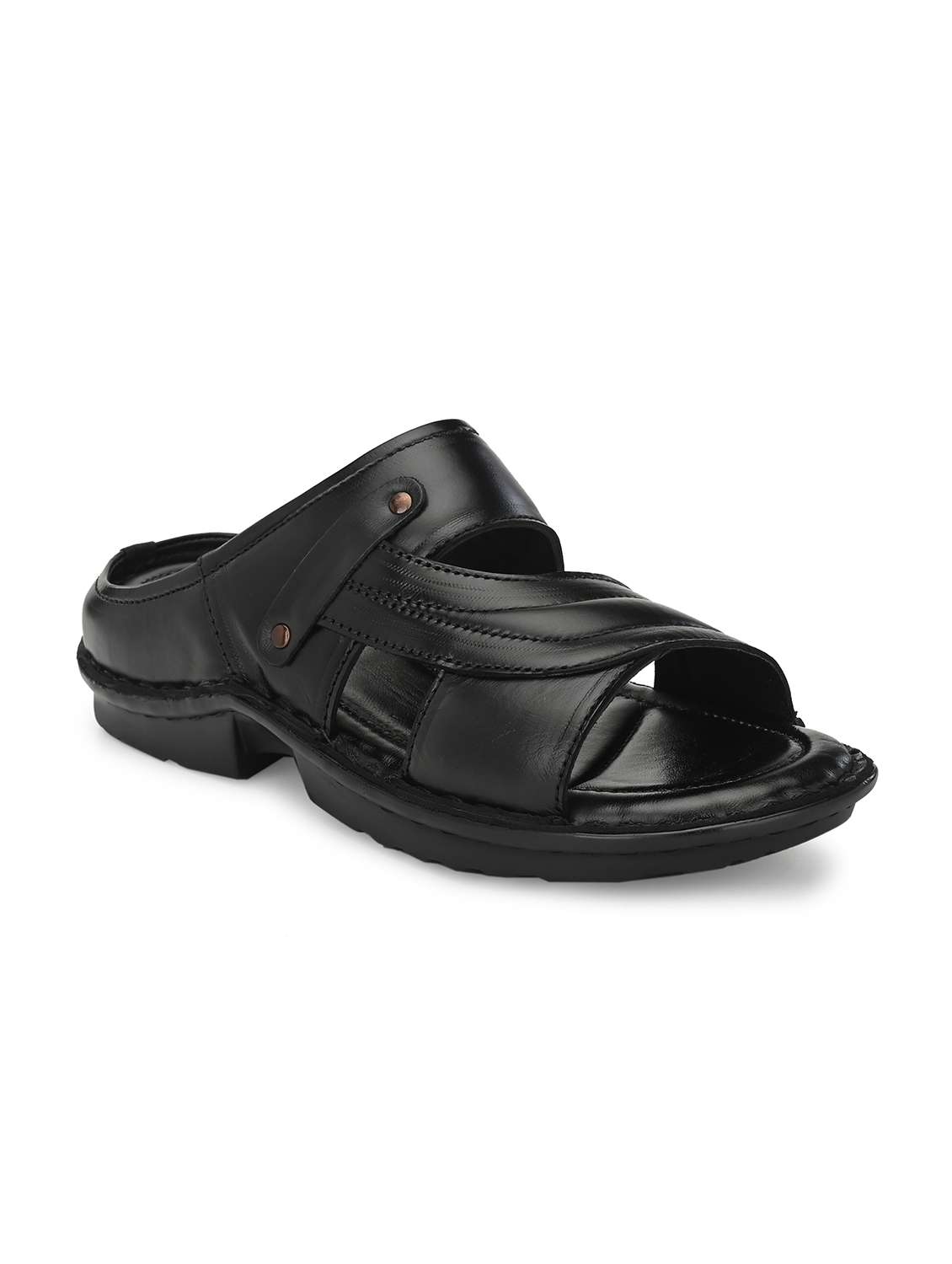 black leather slip on slippers