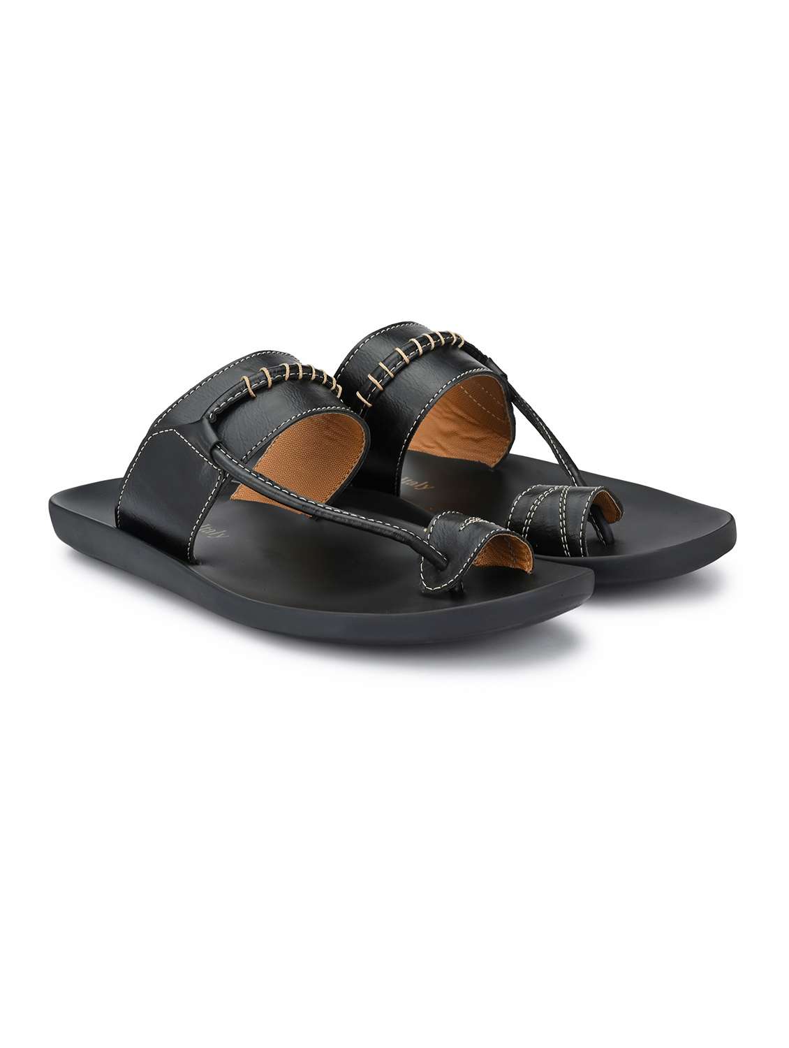 black synthetic & mesh slip on slippers