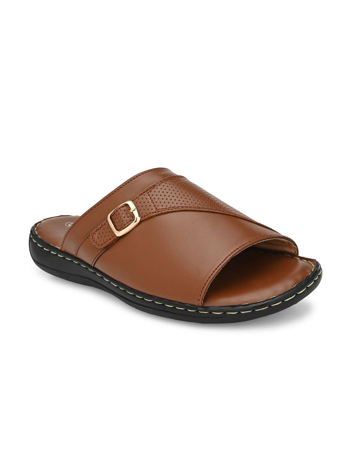 tan synthetic & mesh slip on slippers