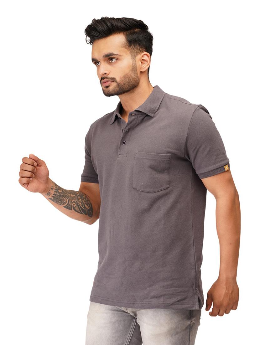 grey solid half sleeves polo t-shirt - 19977599 - Standard Image - 2