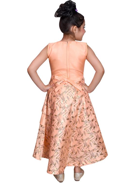 beige printed silk frock - 19980254 - Standard Image - 2