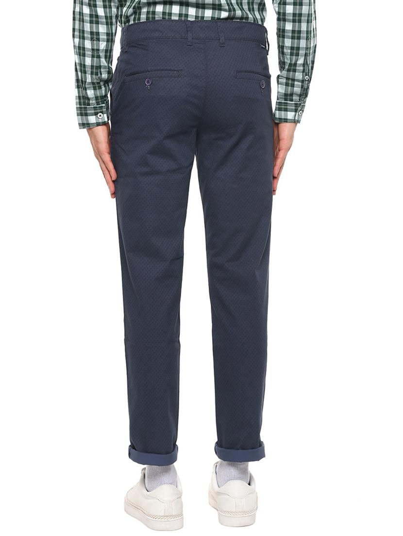 blue cotton blend flat front casual trousers - 19981127 - Standard Image - 2