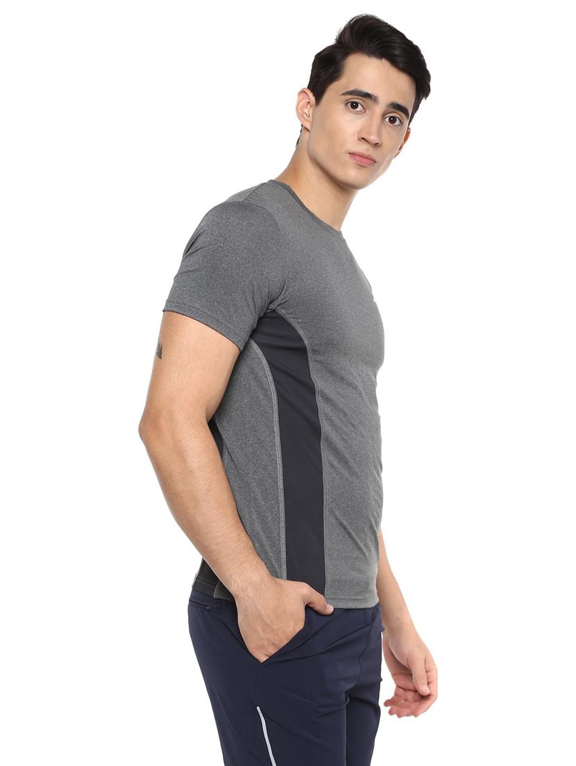 grey color blocked round neck t-shirt - 19981473 - Standard Image - 2