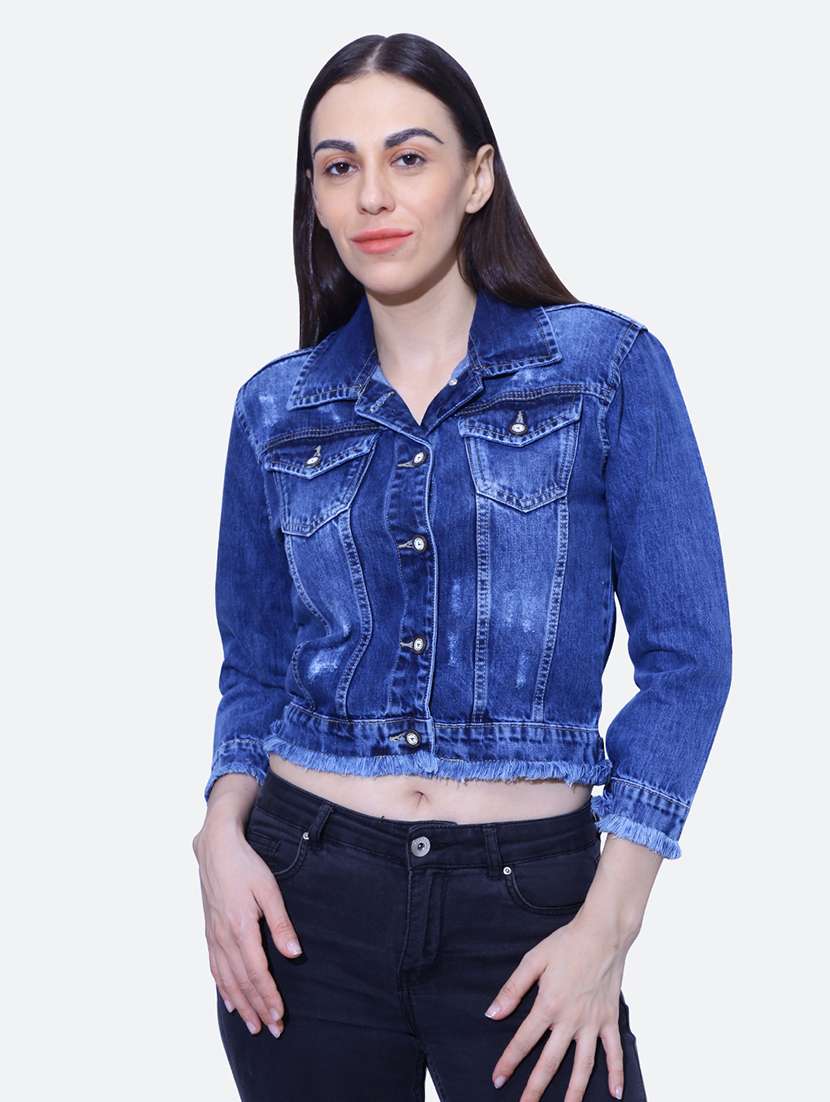 light blue spread collar denim jacket