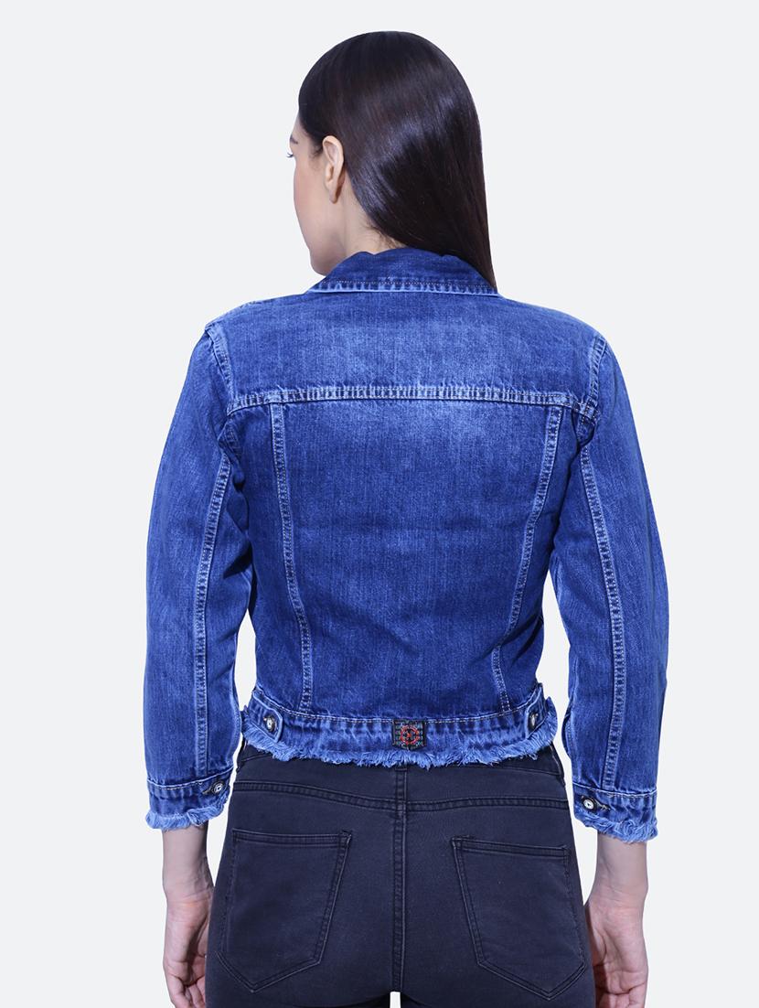 light blue spread collar denim jacket - 19982772 - Standard Image - 2