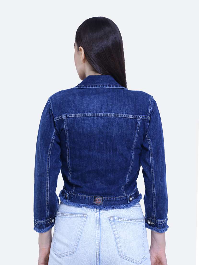 dark blue spread collar long sleeve denim jacket - 19982773 -  Standard Image - 2