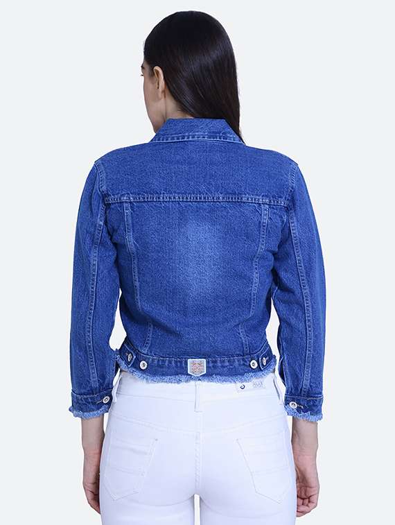 blue spread collar long sleeve denim jacket - 19982774 -  Standard Image - 2