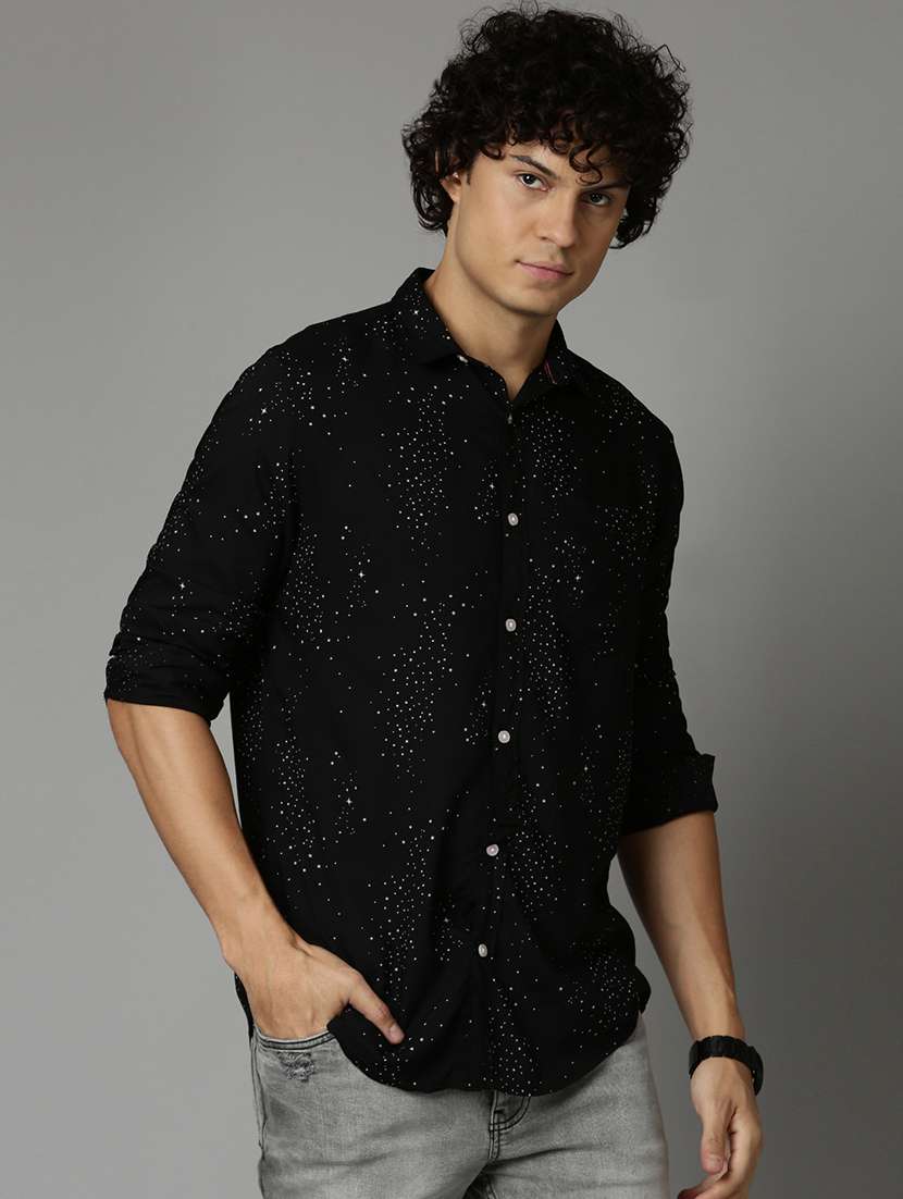 mens micro print casual shirt - 19983083 - Standard Image - 2