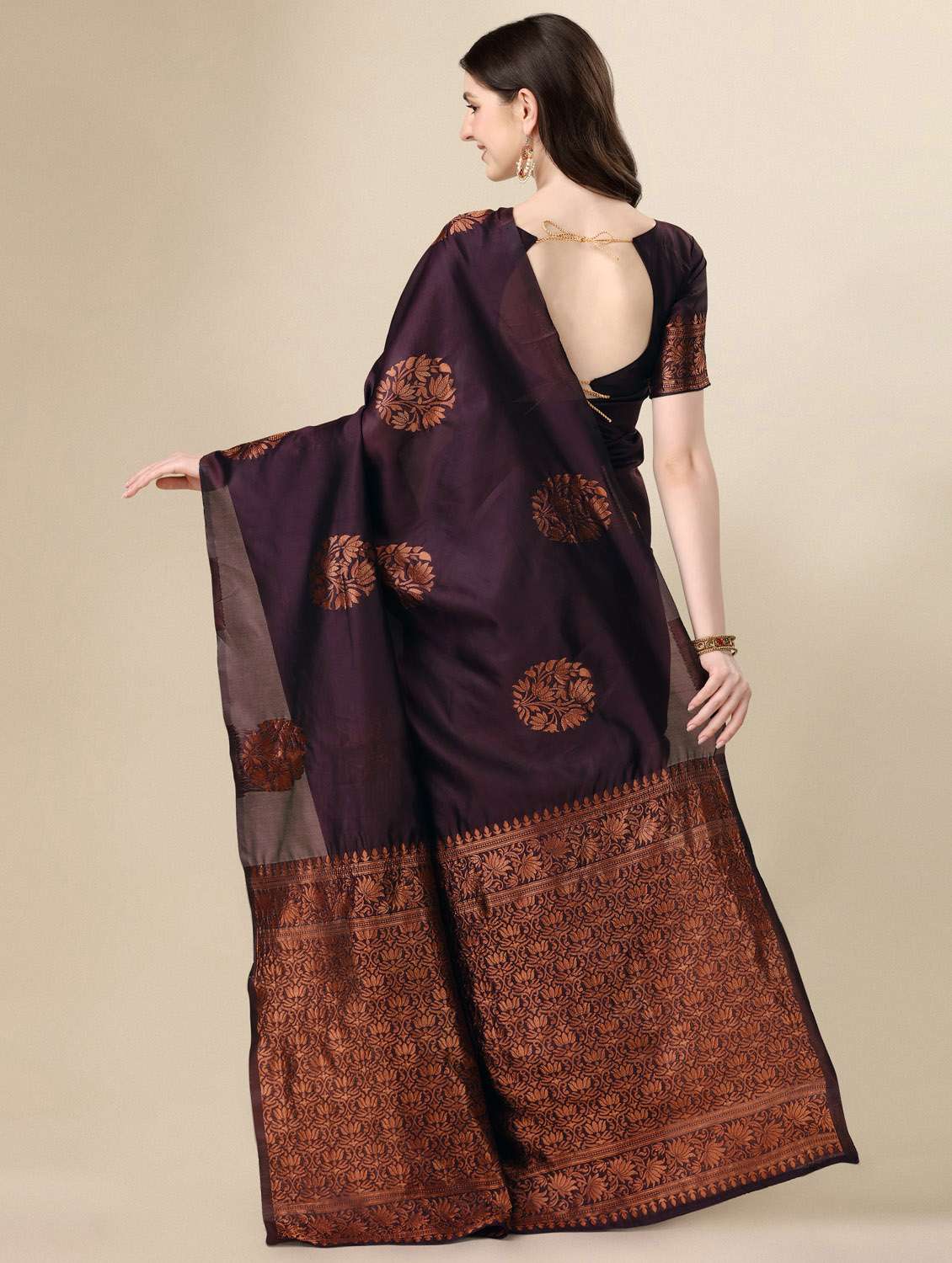 women's self design coffee brown colored saree with blouse - 19983166 -  Standard Image - 2