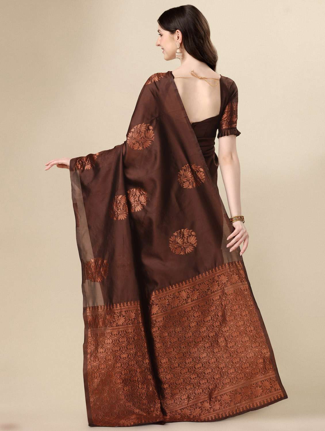 brown jacquard kanjivaram saree with blouse - 19983168 -  Standard Image - 2