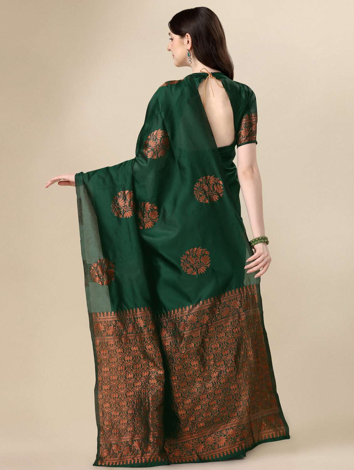 women's self design bottle green colored saree with blouse - 19983169 -  Standard Image - 2