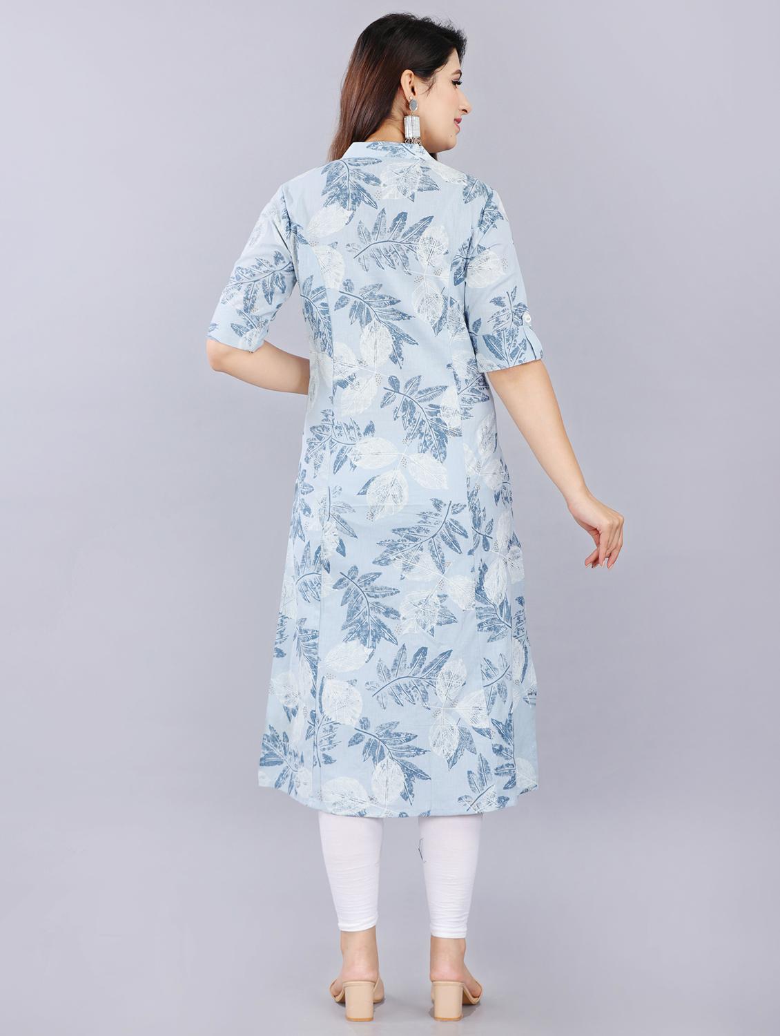 mandarin neck printed front slit kurta - 19983210 - Standard Image - 2