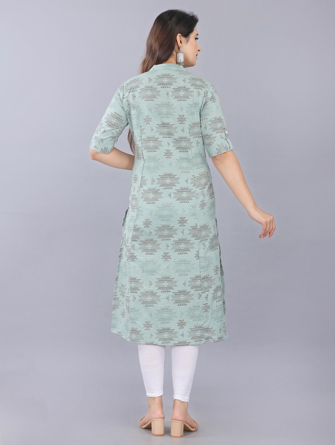 mandarin neck printed front slit kurta - 19983212 - Standard Image - 2