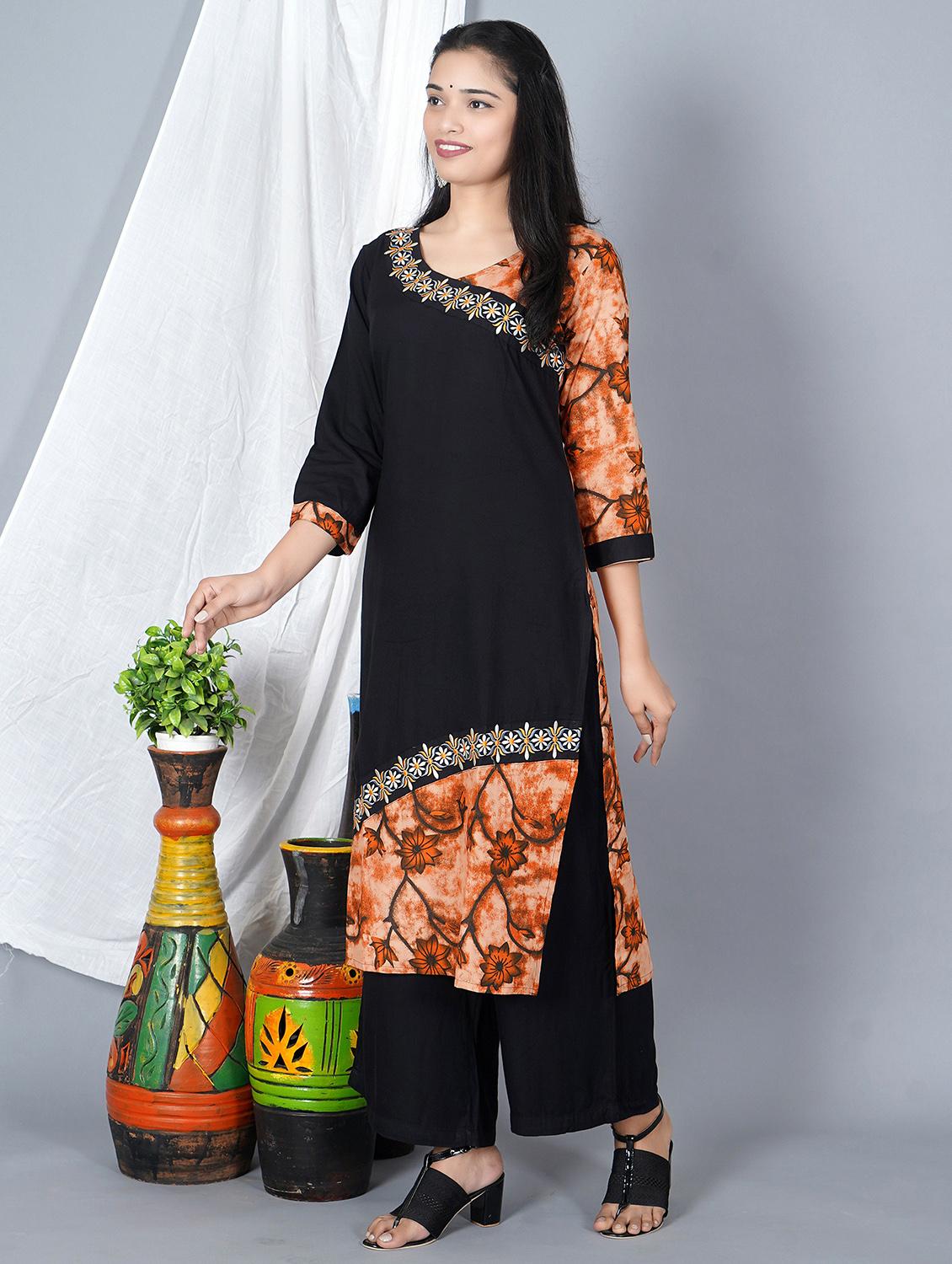 v neck printed straight kurta - 19983216 - Standard Image - 2