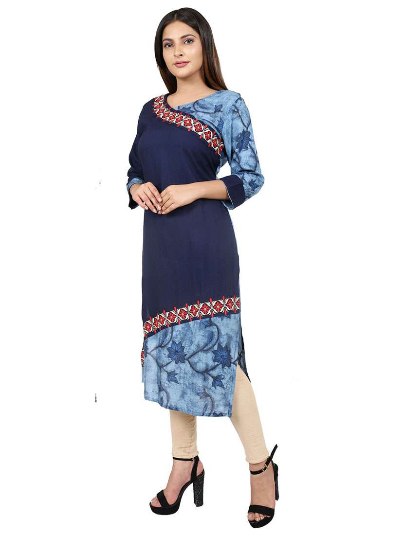 v neck printed straight kurta - 19983217 -  Standard Image - 2