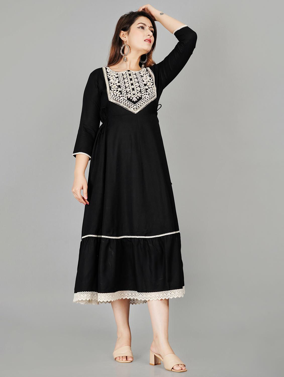 round neck embroidered tiered kurta - 19983227 - Standard Image - 2