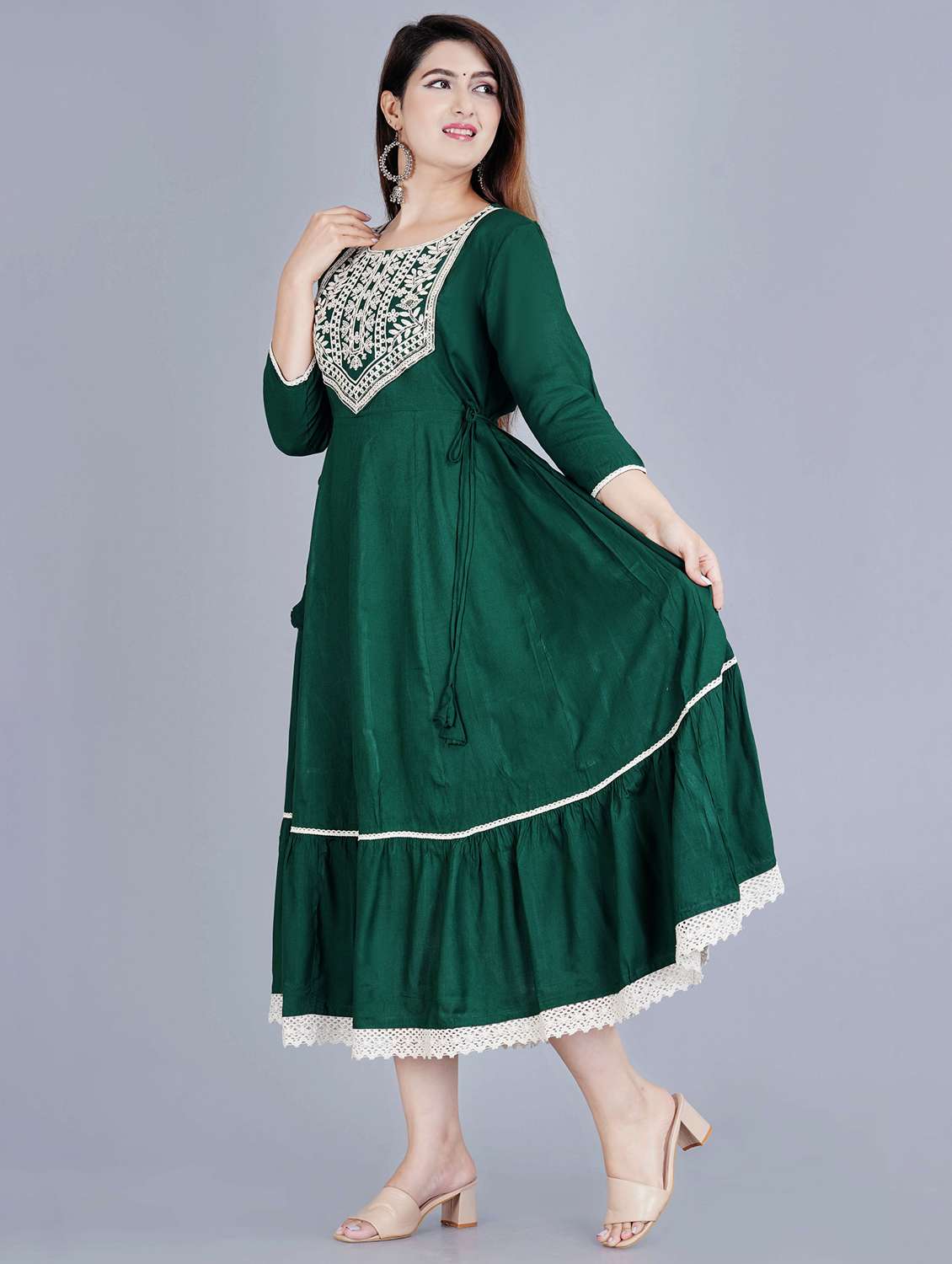 round neck embroidered tiered kurta - 19983229 - Standard Image - 2