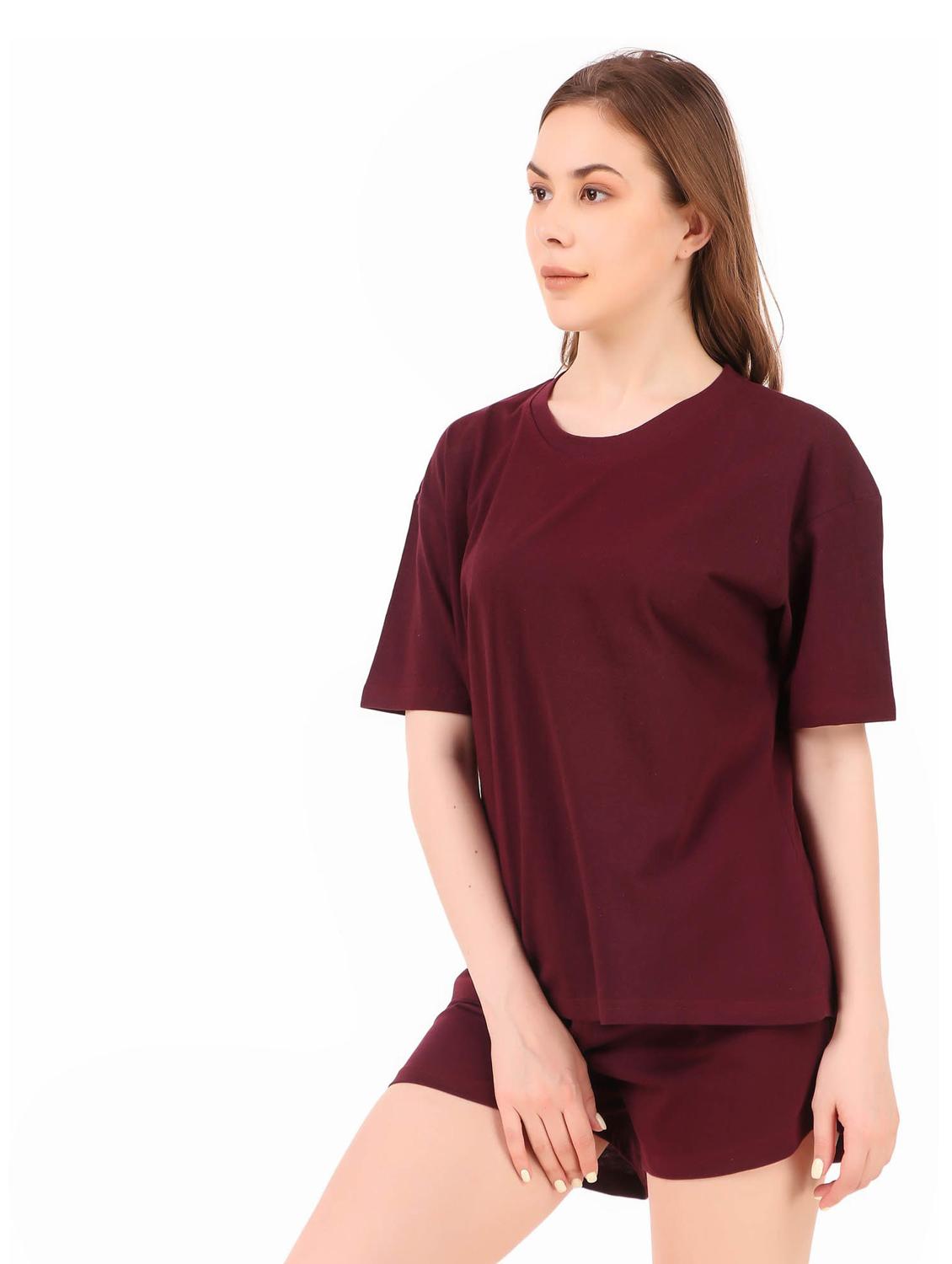 round neck solid nightwear shorts set - 19984692 - Standard Image - 2