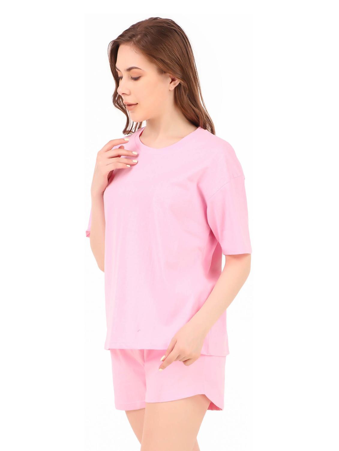 round neck solid nightwear shorts set - 19984694 - Standard Image - 2