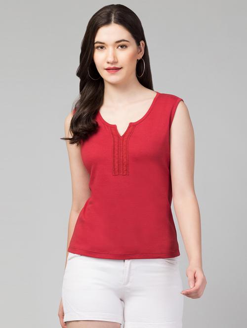 women's straight notch neck top - 19984822 - Standard Image - 0