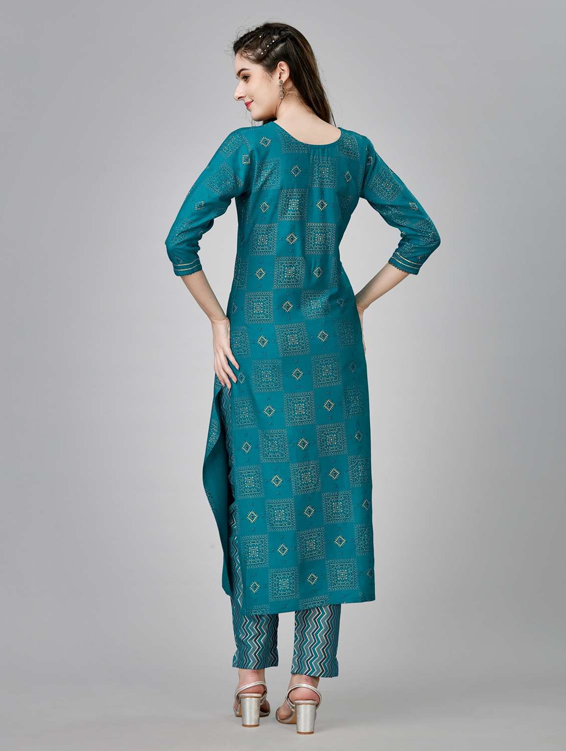 turquois printed kurta pant set - 19986017 - Standard Image - 2
