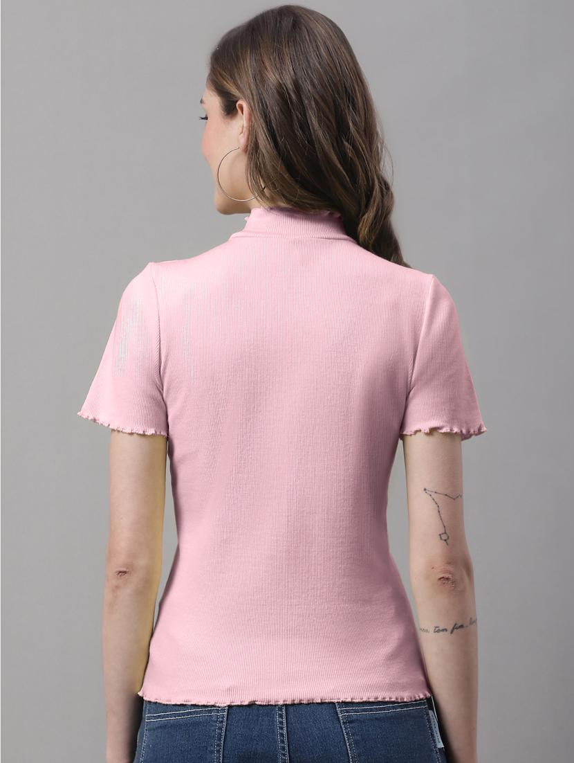 women pink solid mock neck regular top - 19986059 - Standard Image - 2