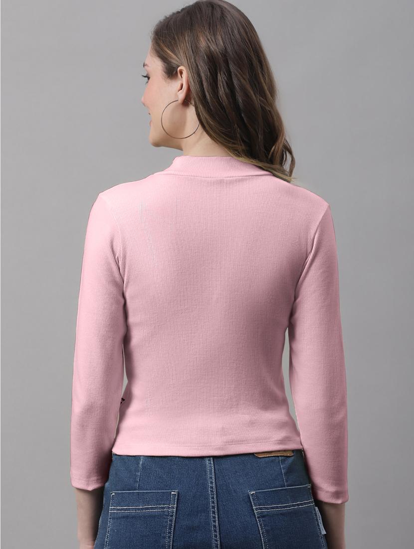 women solid mock neck long sleeves top - 19986083 - Standard Image - 2