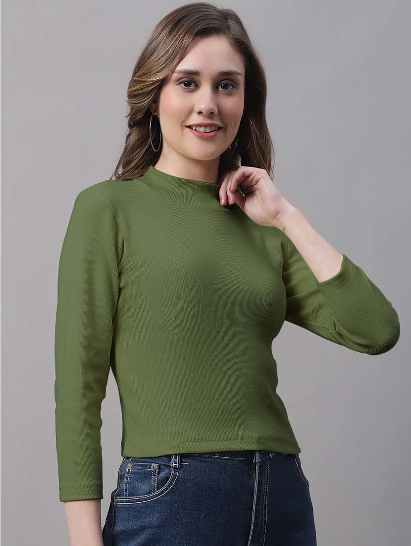 women solid mock neck long sleeves top