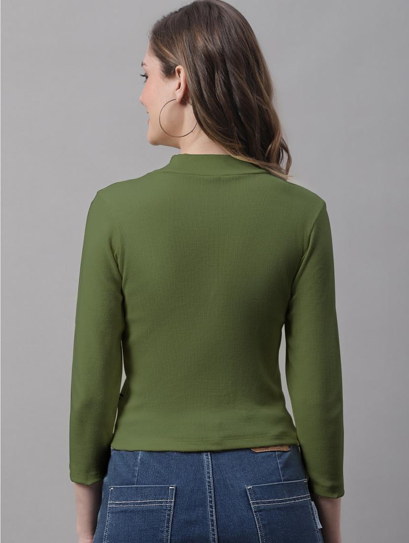women solid mock neck long sleeves top - 19986085 - Standard Image - 2