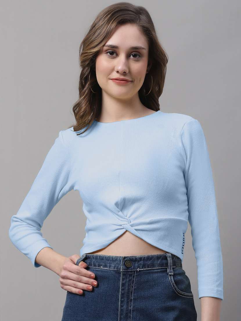 women's crop round neck top