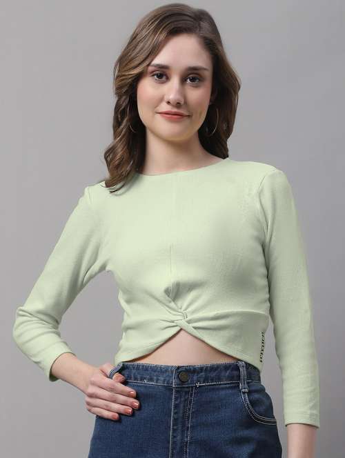 women's crop round neck top - 19986175 - Standard Image - 0
